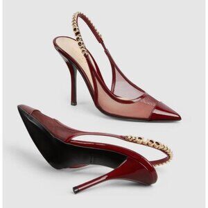 NEW Gucci Signoria Mesh & Patent Slingback Pump Women's Sz 38 Red 100% Authentic